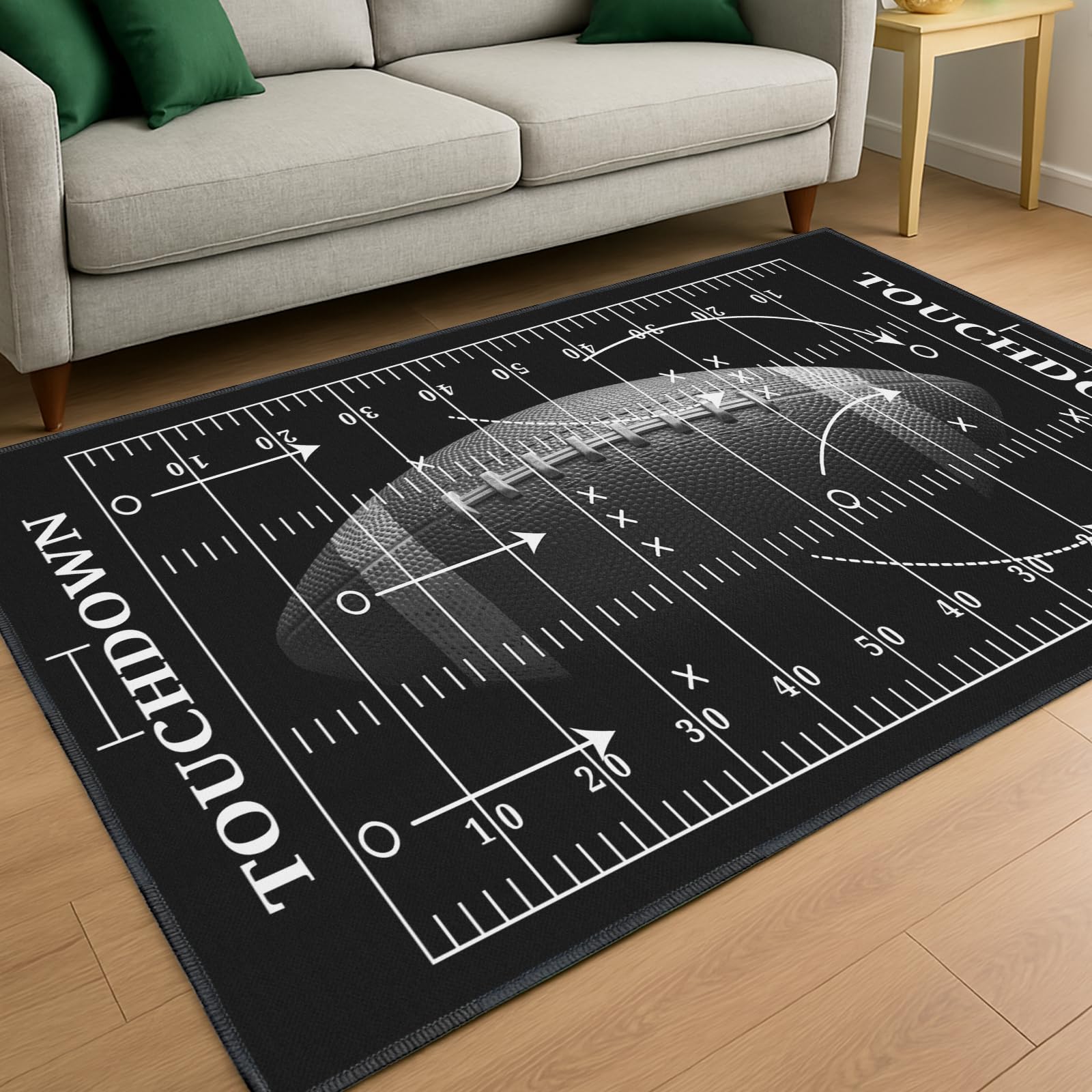 Rnmdn rug front view showing field design and vibrant colors for themed rooms