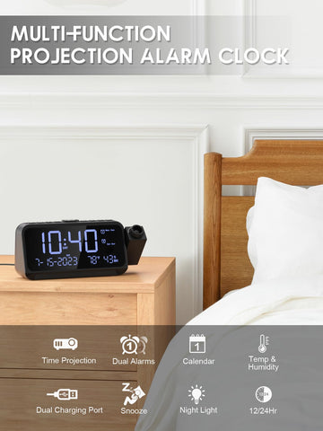 ROCAM projecting large time on ceiling for easy night viewing