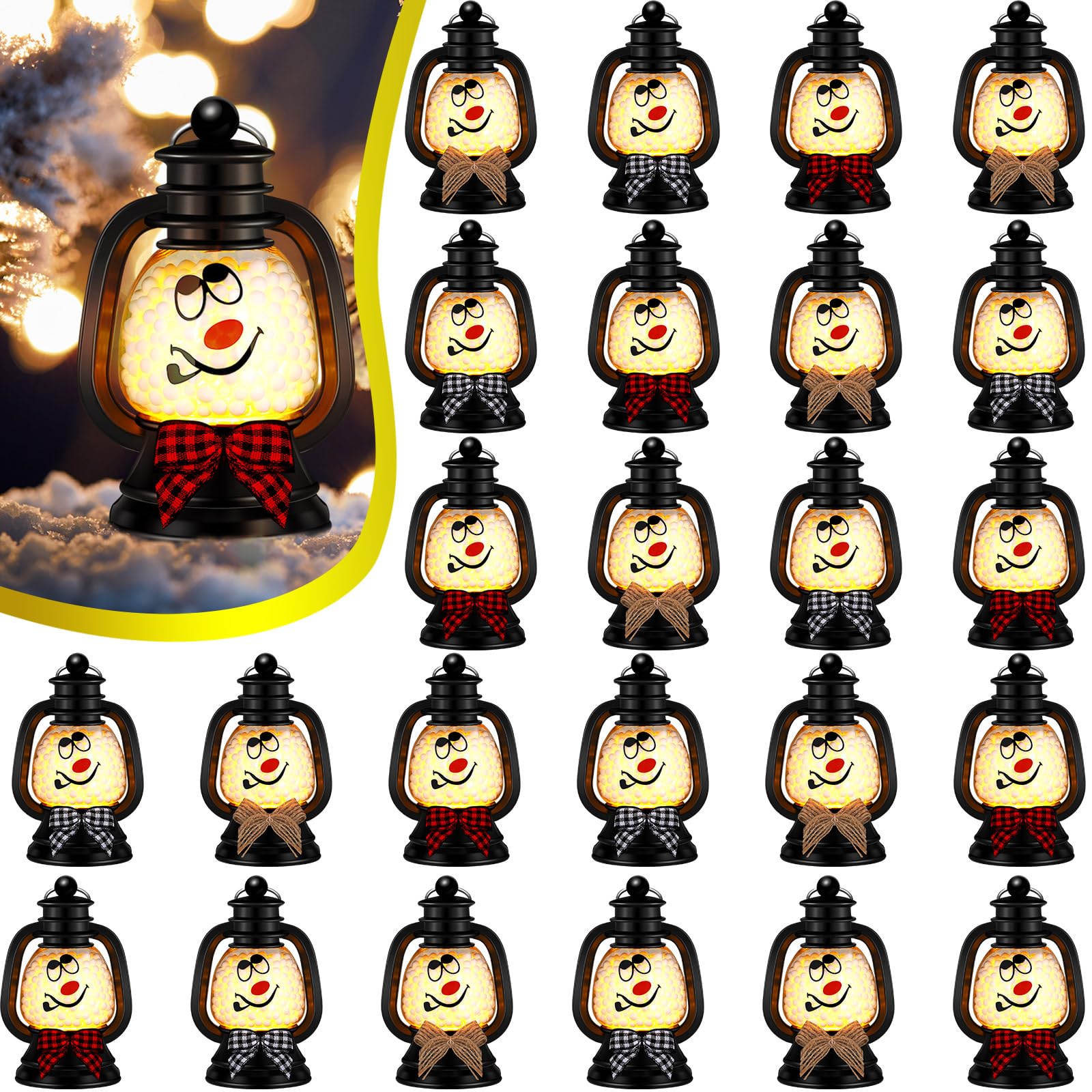 ROCEEI snowman lanterns front view showing set and festive appeal