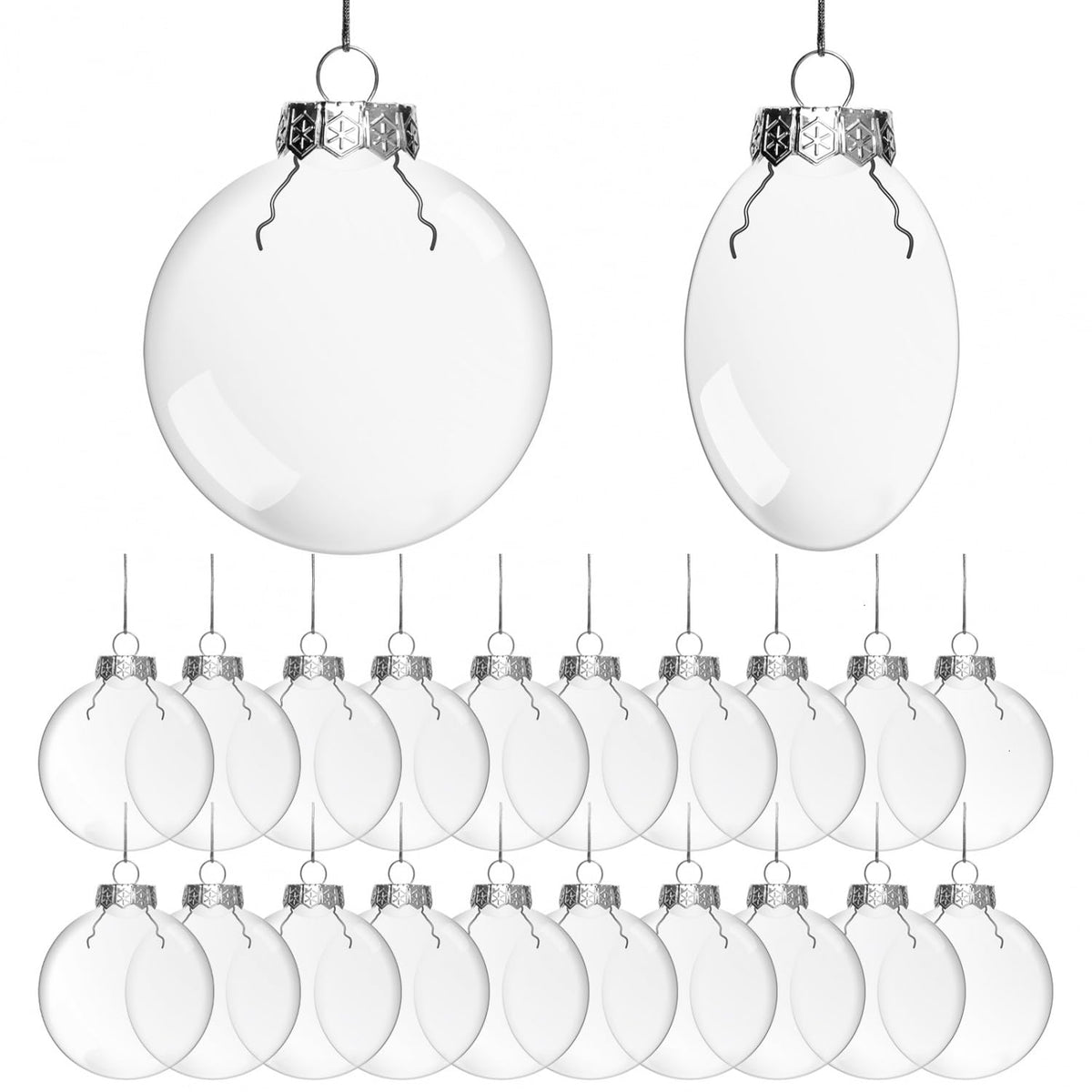 Rocinha front packaging showing clear fillable ornaments and benefit of ready-to-hang convenience