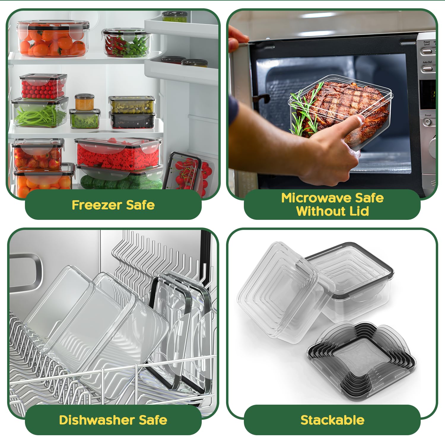RockBerry stacked containers inside a refrigerator illustrating space-saving organization advantage