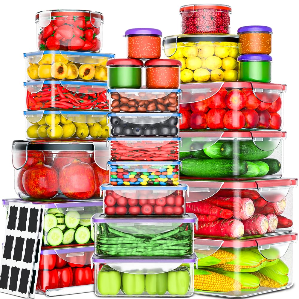 RockBerry front view of full 50-piece set showing all containers and lids for organized storage