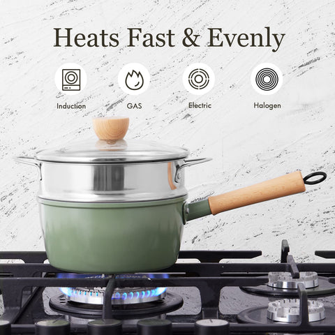 ROCKURWOK saucepan steaming vegetables to highlight gentle steaming and healthy cooking
