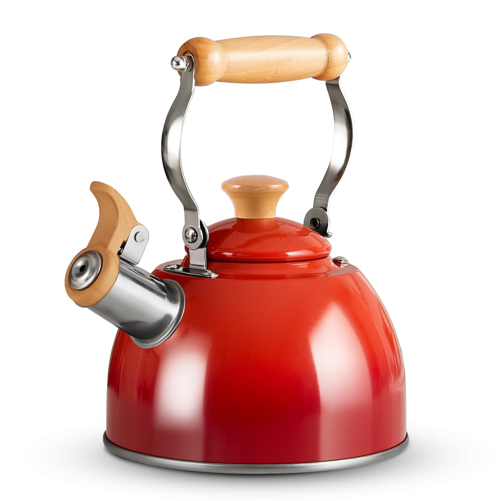ROCKURWOK red kettle front view showcasing compact design and bright finish