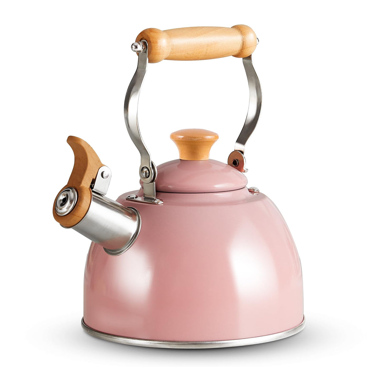 ROCKURWOK pink kettle front view showing compact design and quick boil benefit