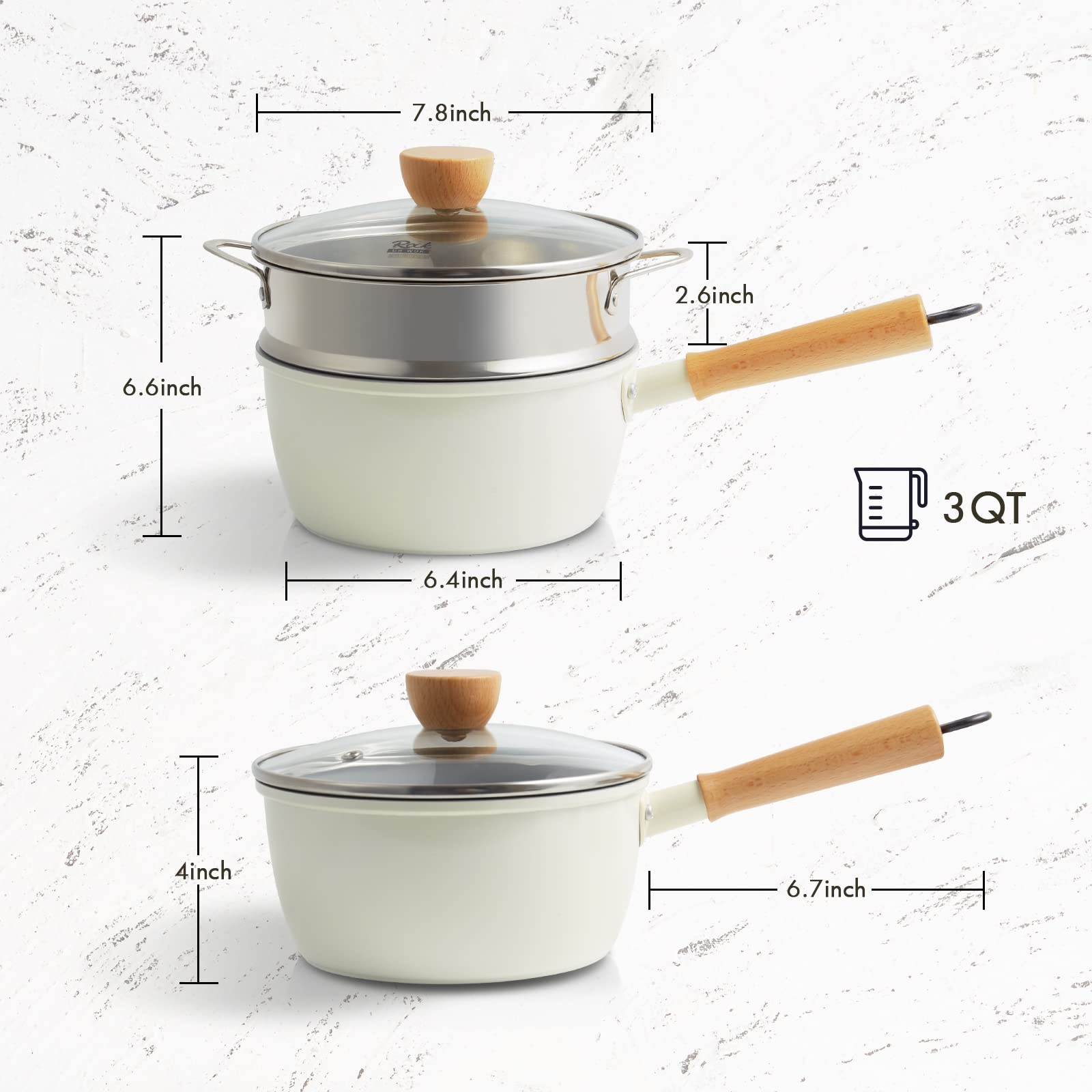 ROCKURWOK size comparison next to a kettle to show compact 3-quart capacity