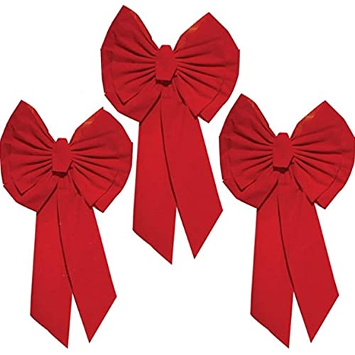 Rocky Mountain Goods front view of pack of three large red velvet bows showcasing premium finish