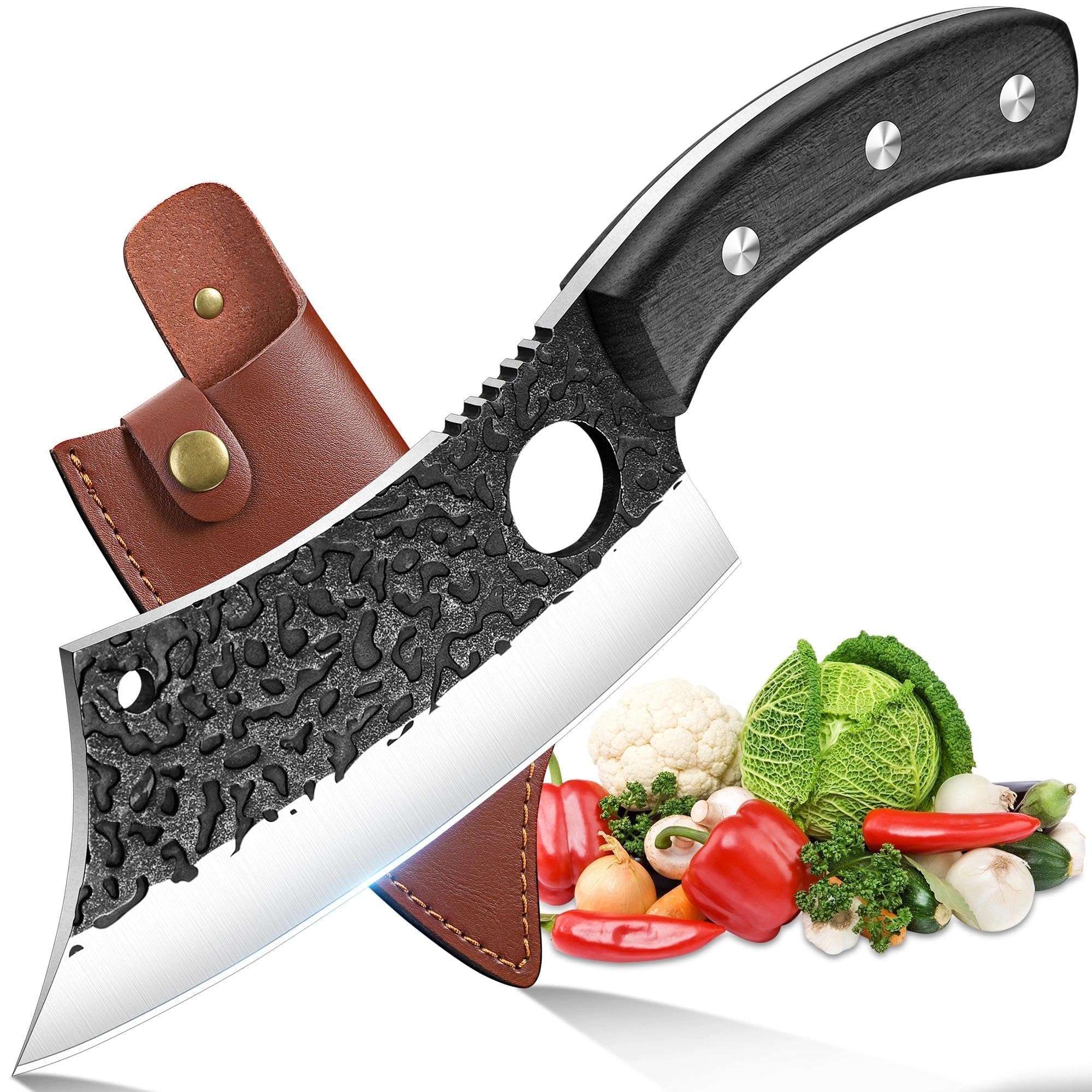 ROCOCO cleaver front view showing full blade and balanced design benefit