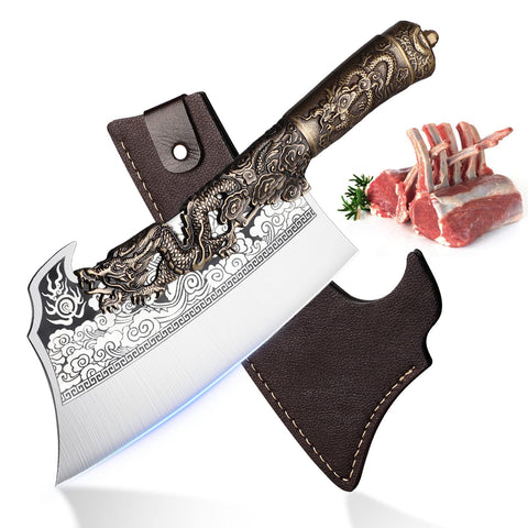 ROCOCO cleaver front view showing blade and full-tang balance for precision