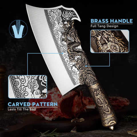 ROCOCO cleaver with leather sheath for safe transport and blade protection