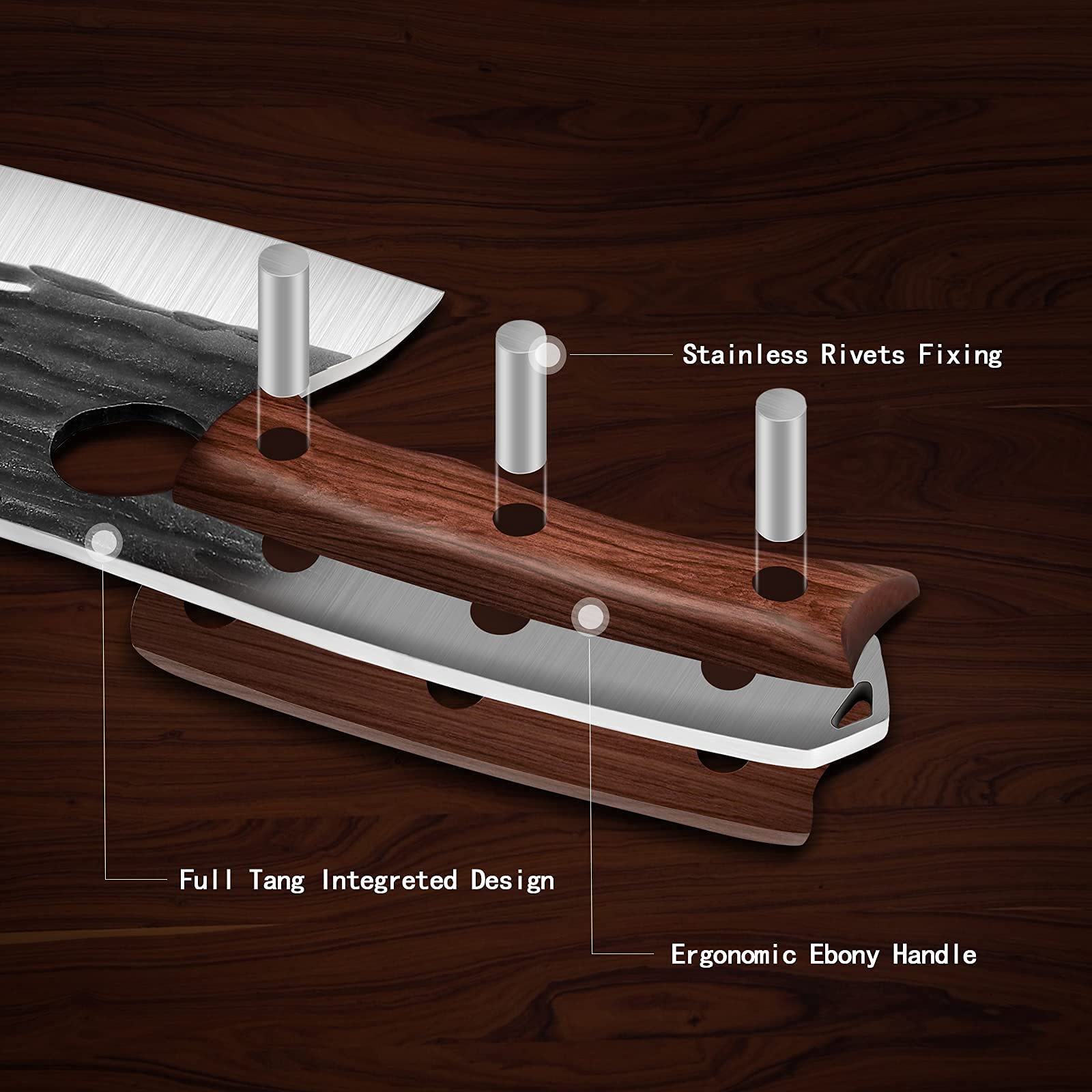 ROCOCO cleaver next to ruler on board illustrating size and balance