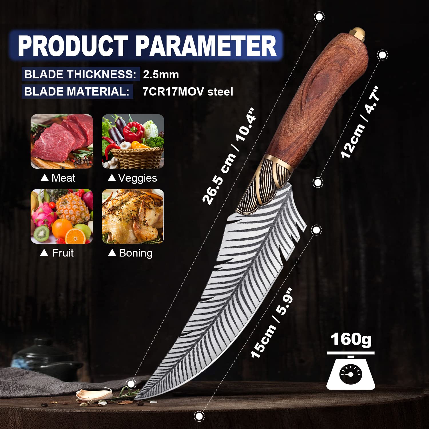 ROCOCO next to apples to show blade length and kitchen scale