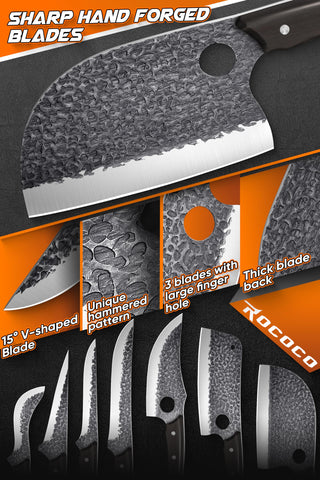 ROCOCO Viking cleaver detail with hammer texture for reduced sticking