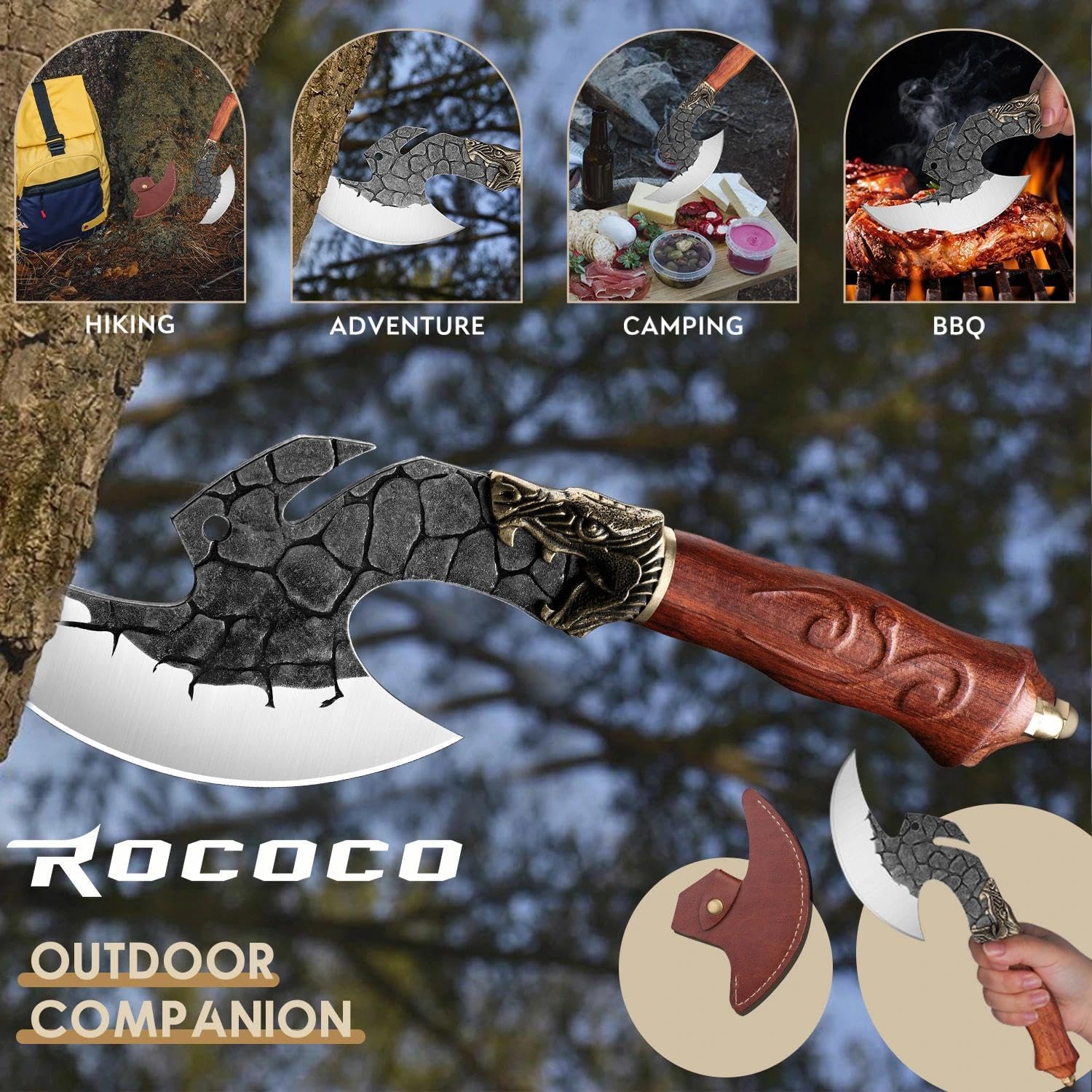 ROCOCO cleaver beside a hand to show scale and balanced handling
