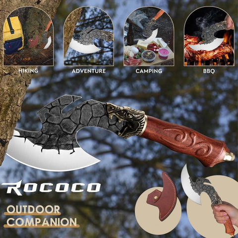 ROCOCO cleaver beside a hand to show scale and balanced handling