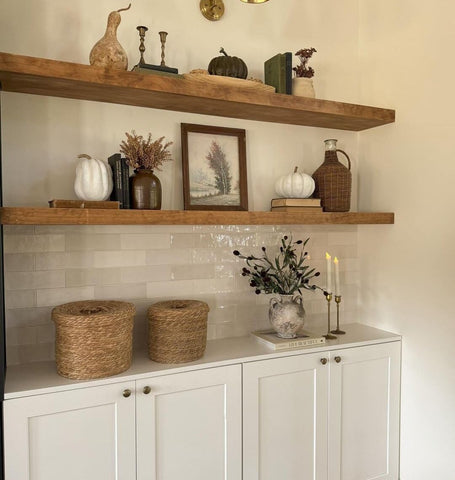 ROGMARS 36-inch walnut shelf front view highlighting clean modern appearance and sturdy storage