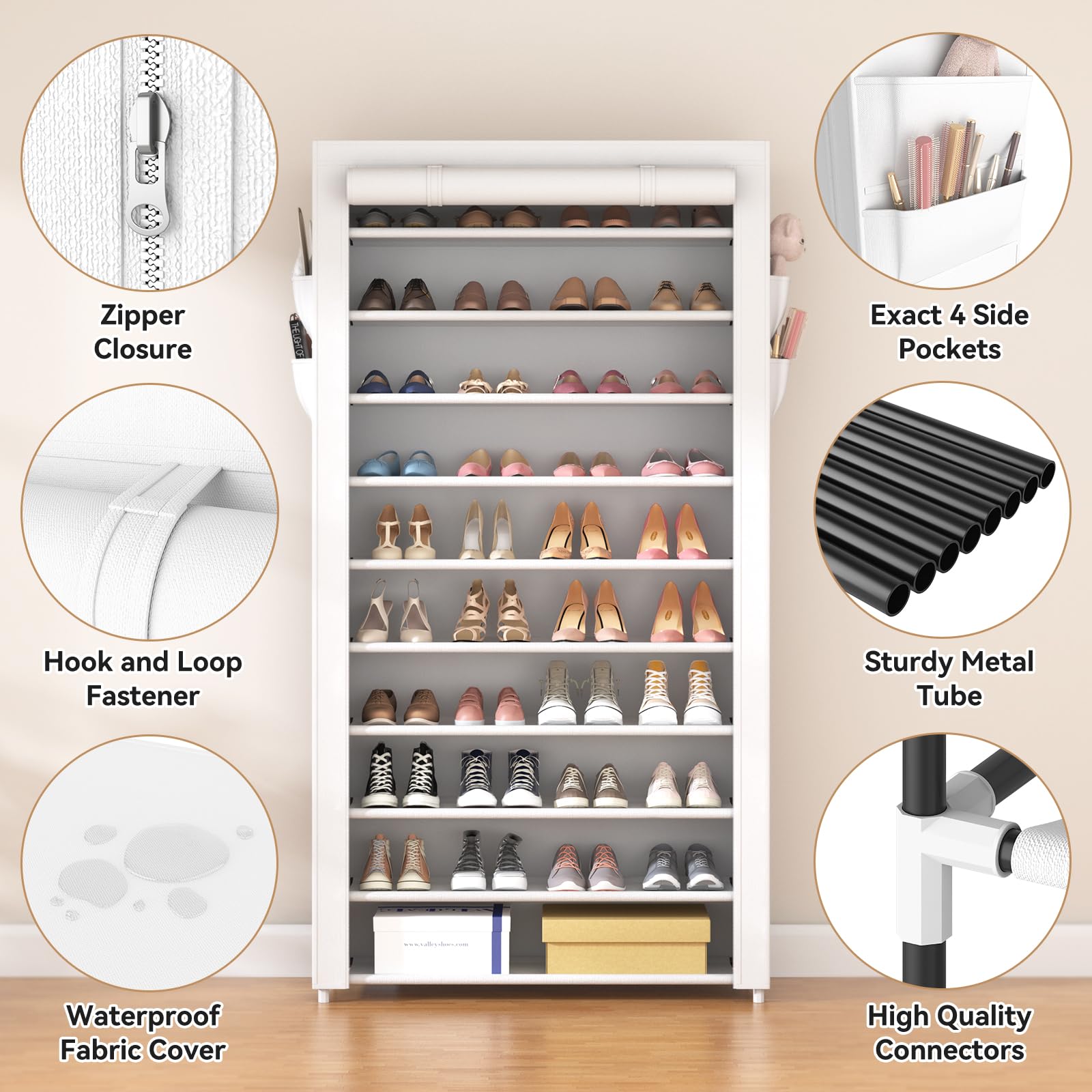 ROJASOP covered rack placed in an entryway keeping footwear organized and out of sight