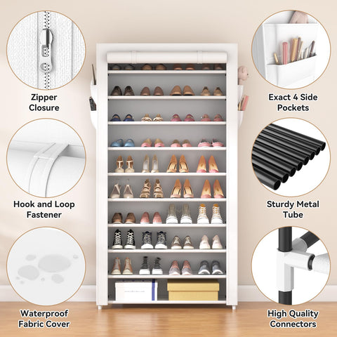 ROJASOP covered rack placed in an entryway keeping footwear organized and out of sight