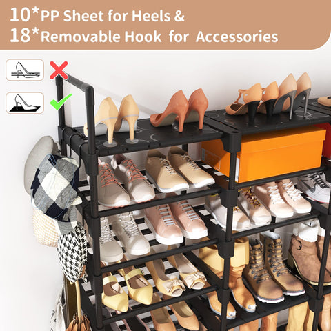 ROJASOP shoe rack full of shoes demonstrating 64–68 pair capacity for family storage benefit