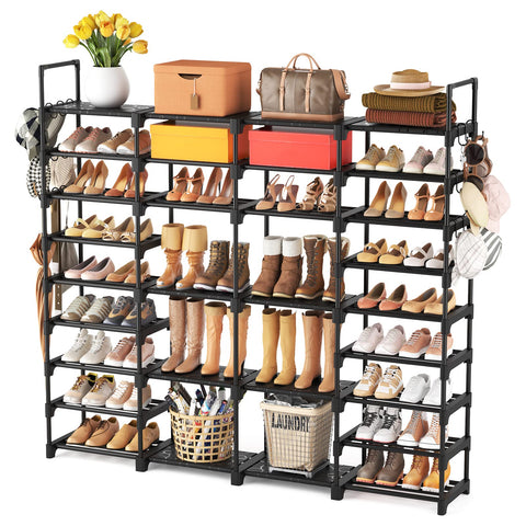 ROJASOP shoe rack staged in garage showing multi-room use and tidy storage benefit