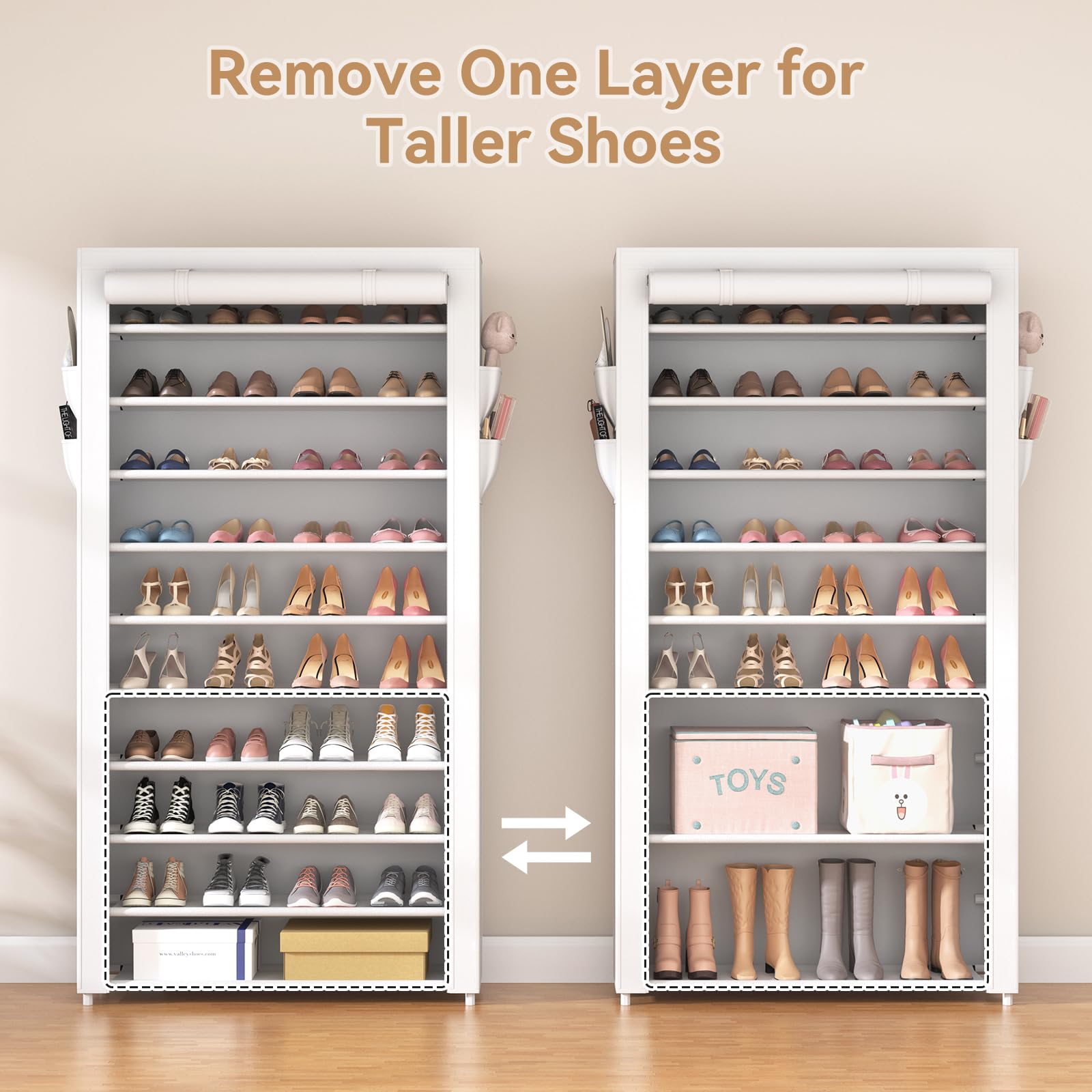 ROJASOP fabric pockets holding shoe care items and small accessories for convenience