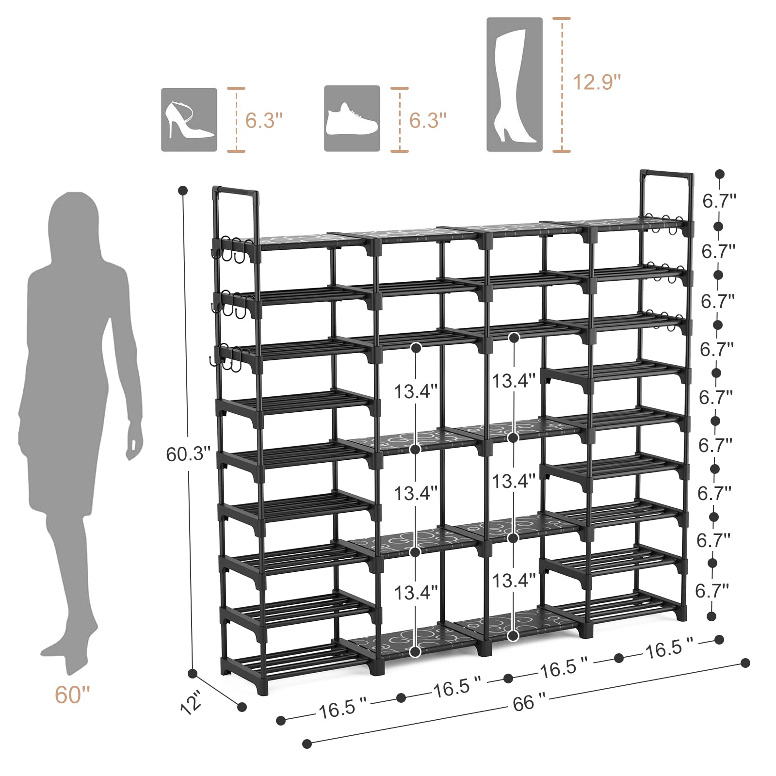 ROJASOP removable hooks on side highlighted with hanging bag for added organization benefit
