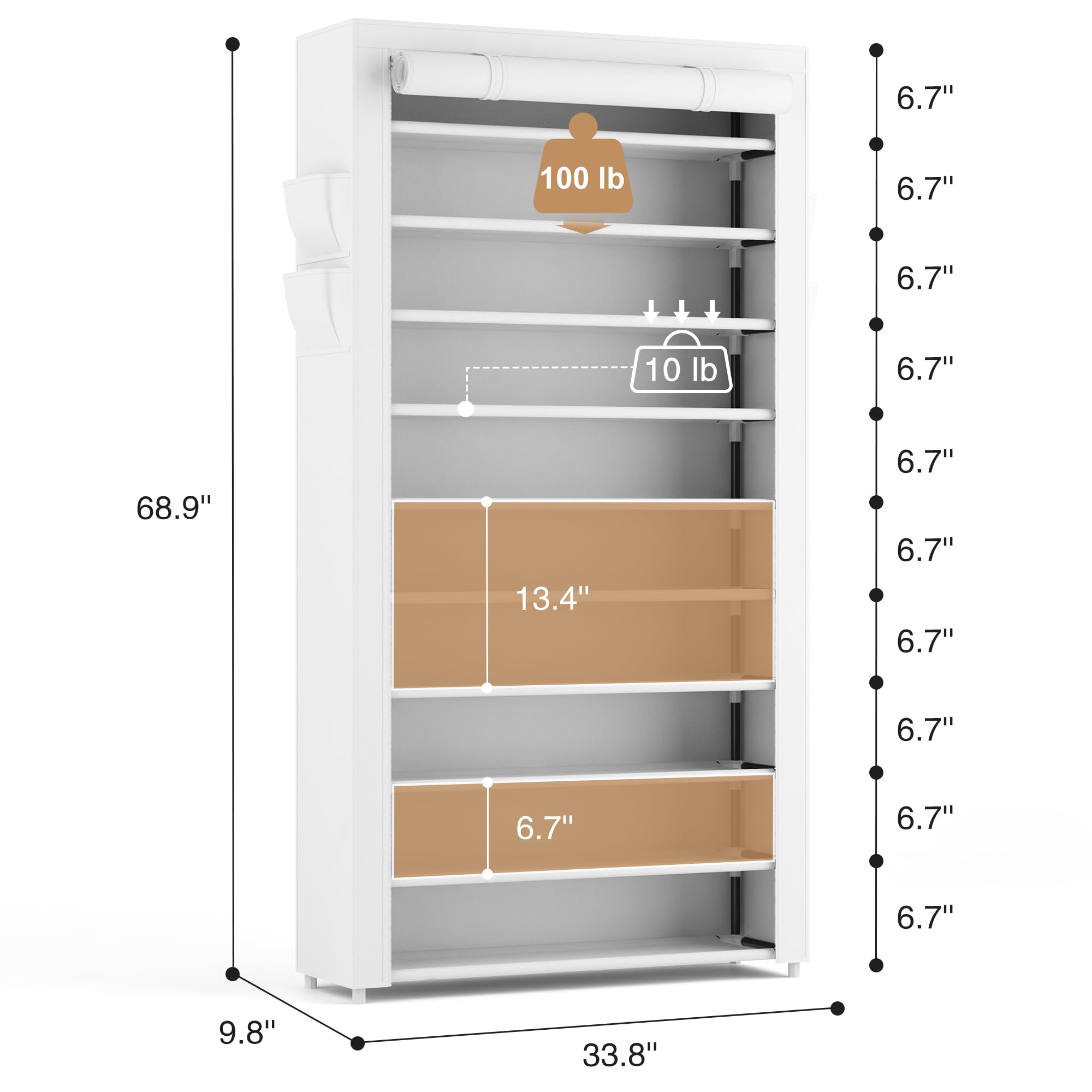 ROJASOP shelf detail with non-woven backing protecting shoes from dust and moisture