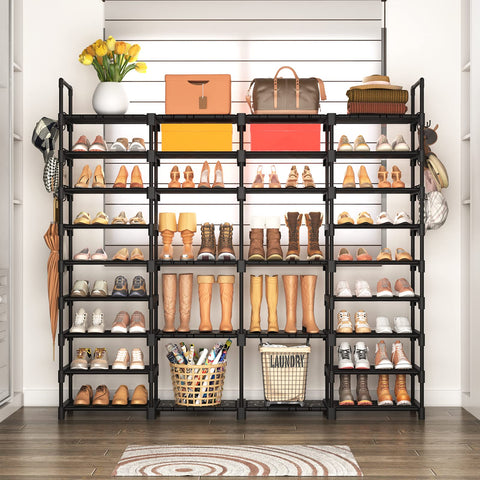 ROJASOP shoe rack beside door showing height scale and easy home fit benefit