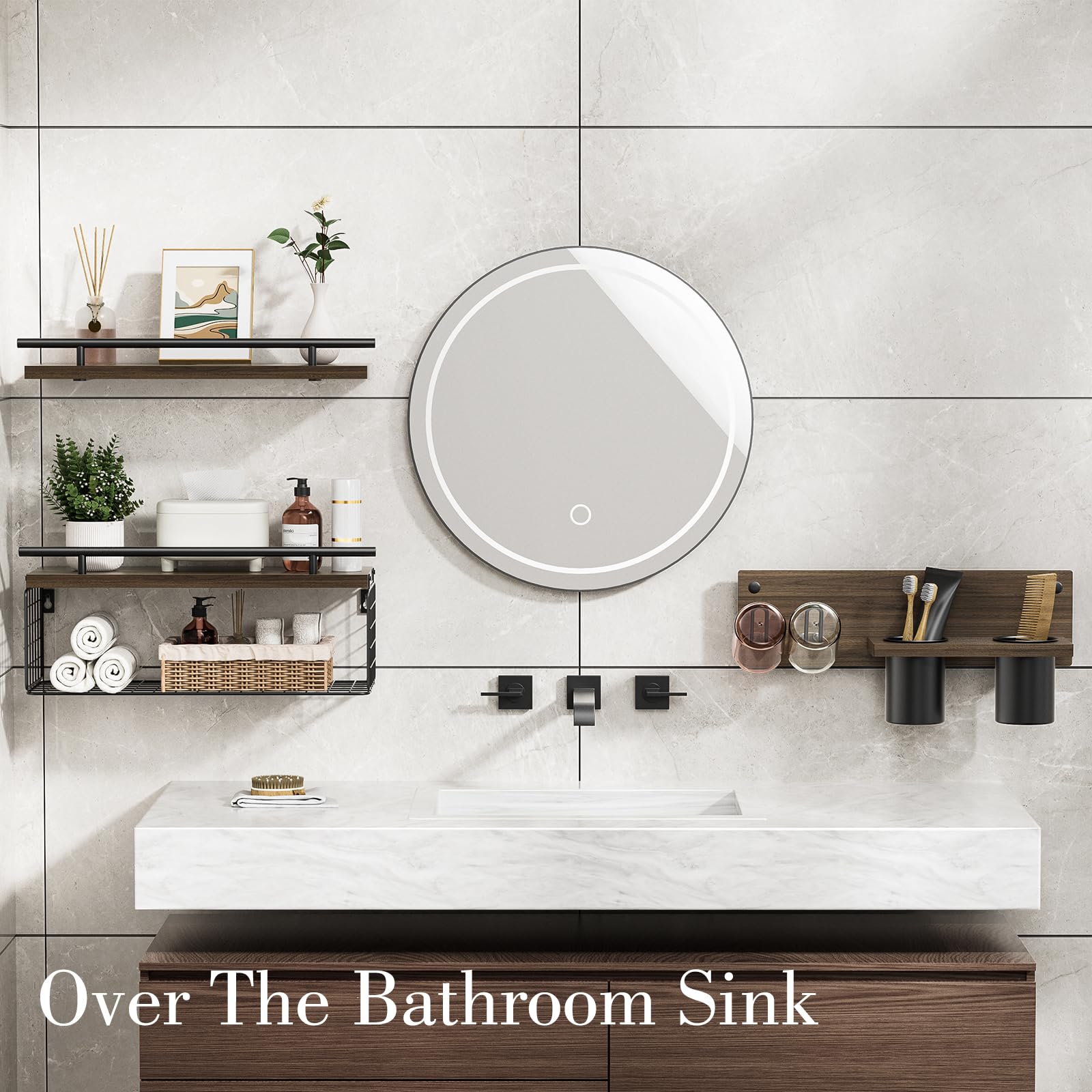 RoleDes styled bathroom shelf with accessories demonstrating organized look