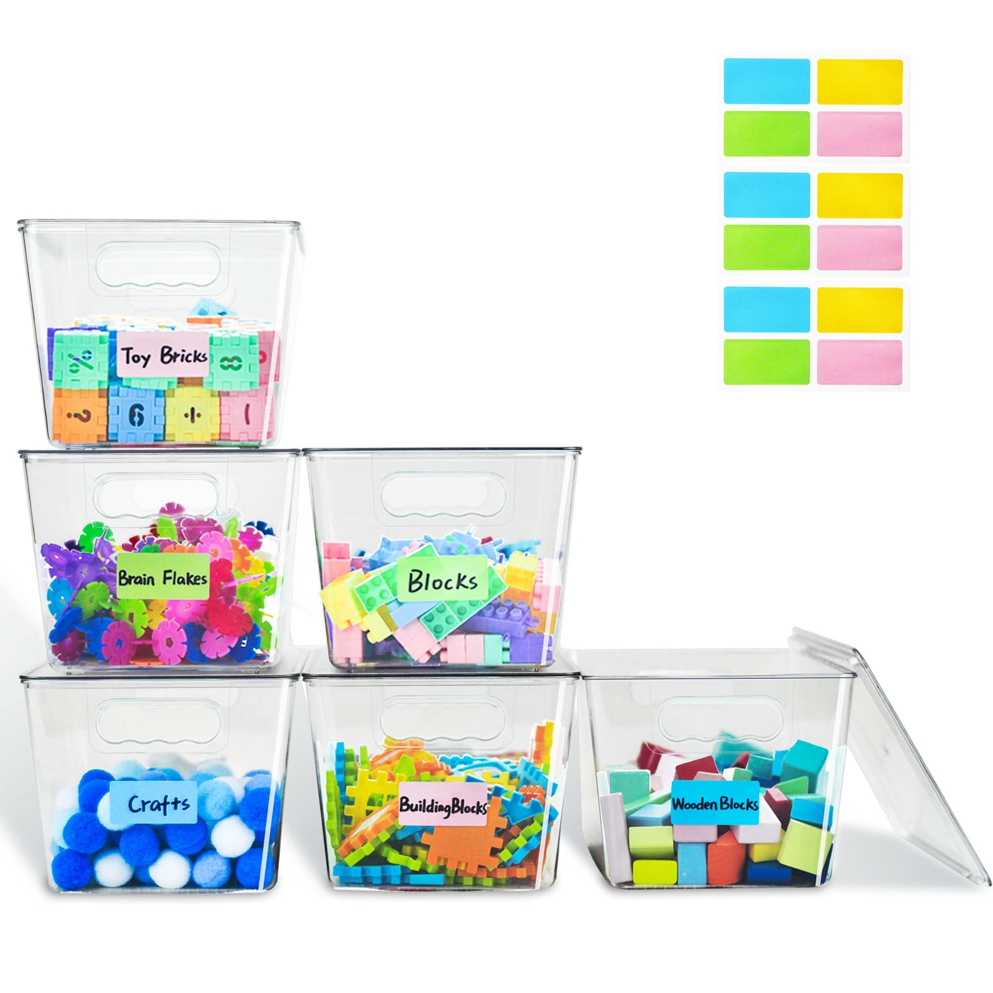 Rolheit front view of six clear stackable bins showing neat storage benefit