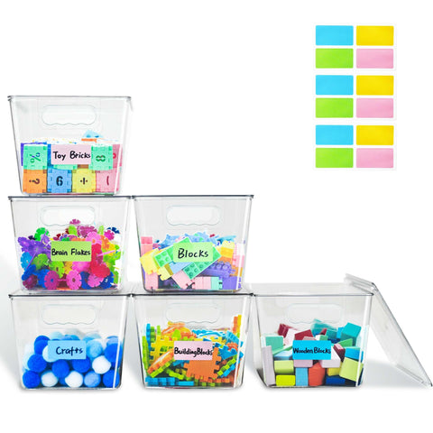 Rolheit front view of six clear stackable bins showing neat storage benefit