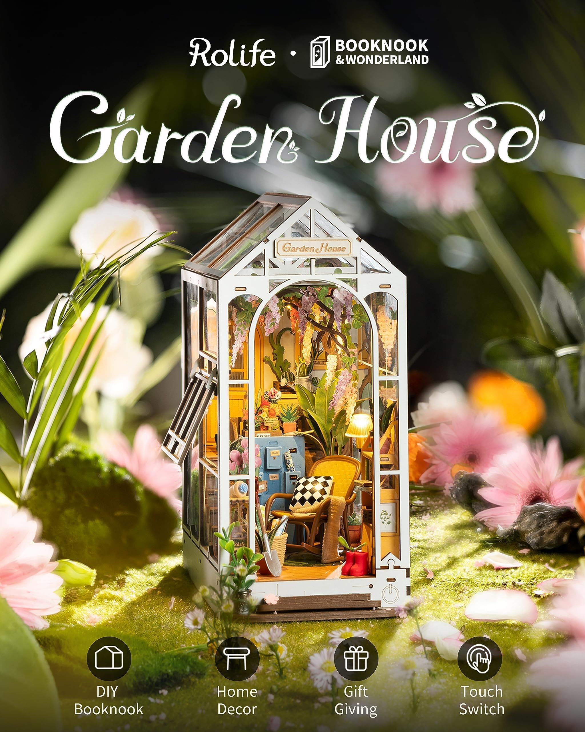 Rolife garden house interior detail highlighting tiny plants and cozy atmosphere benefit