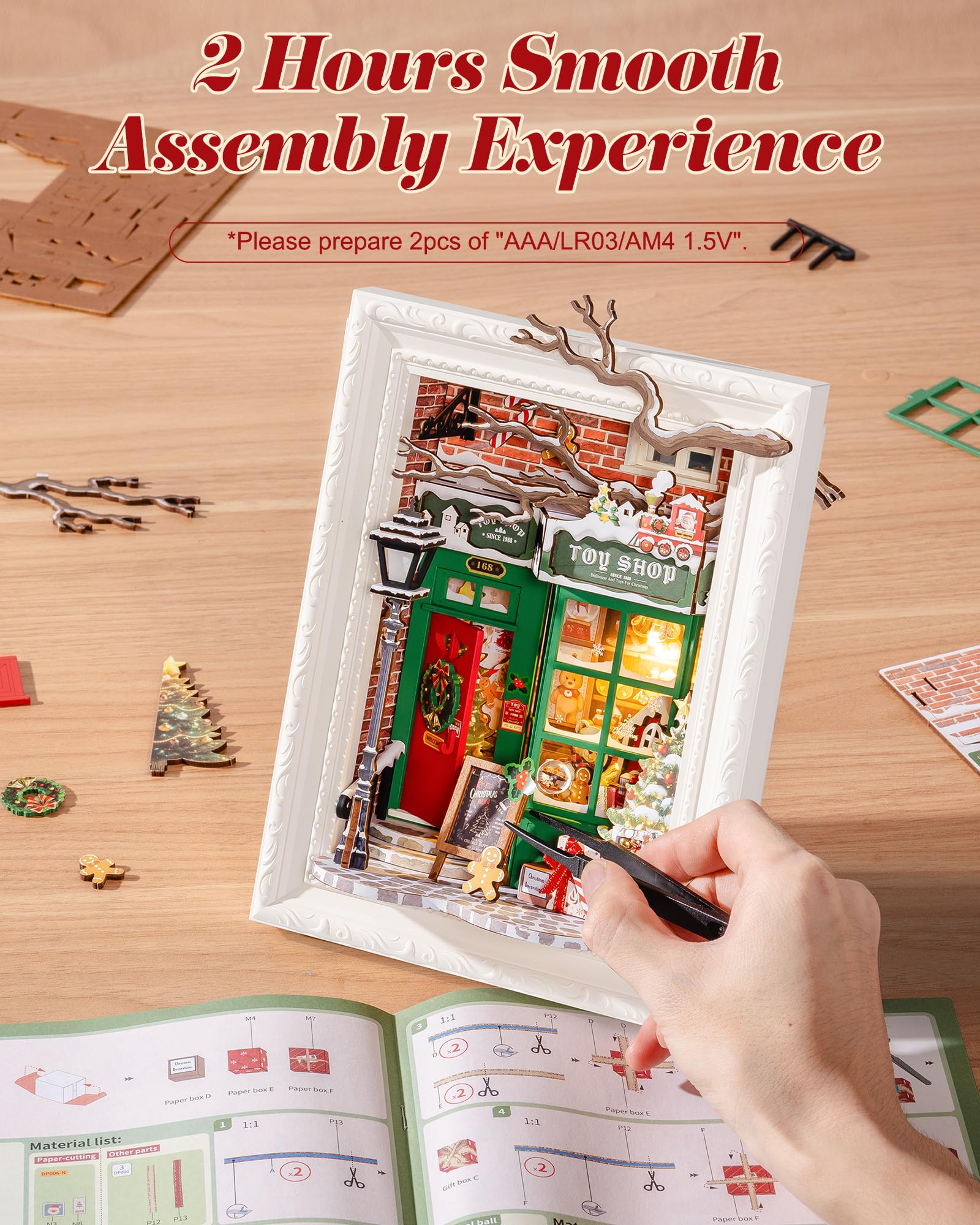 Rolife diorama staged with tiny toys showing display versatility benefit