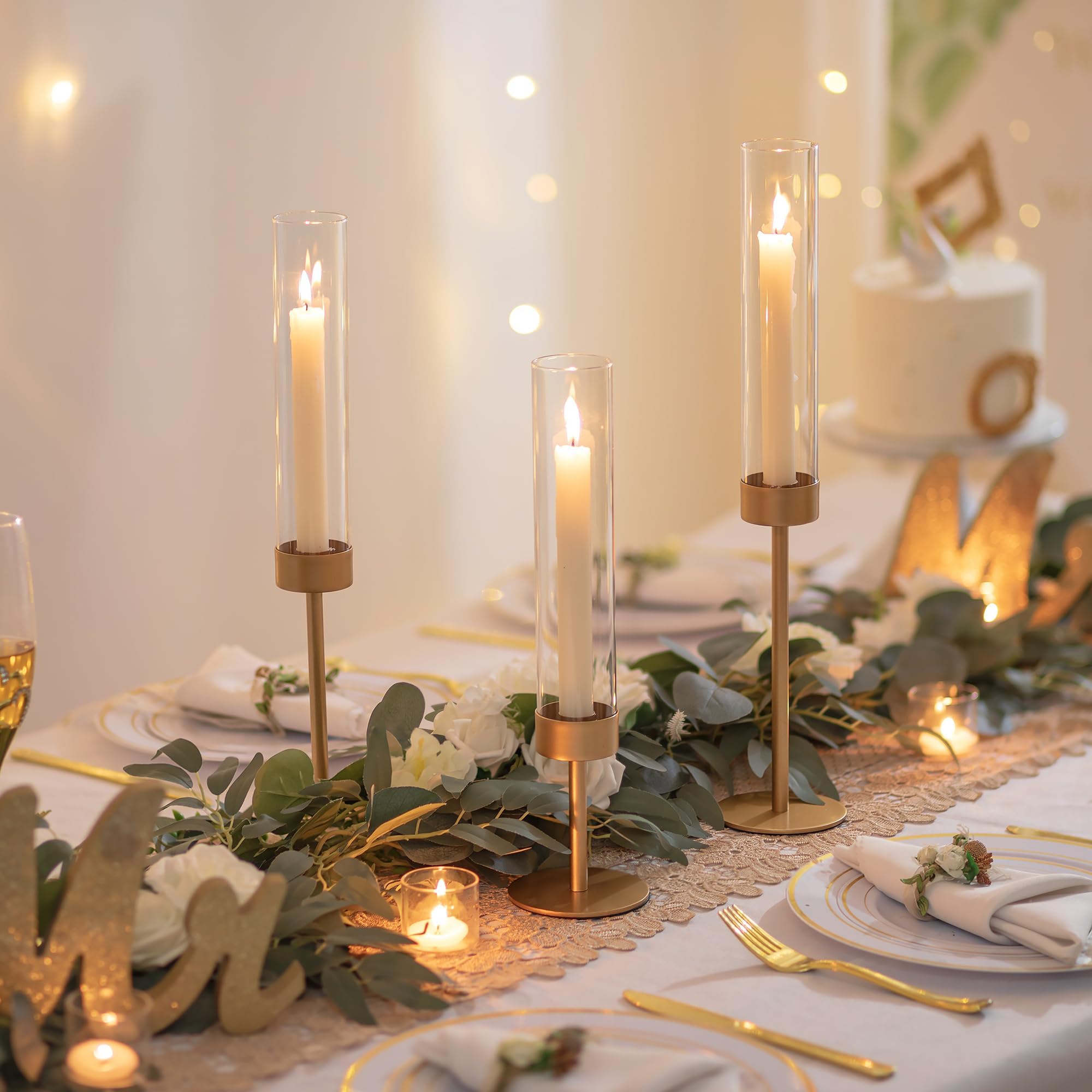 Romadedi candle holders lit on dining table creating warm ambient lighting