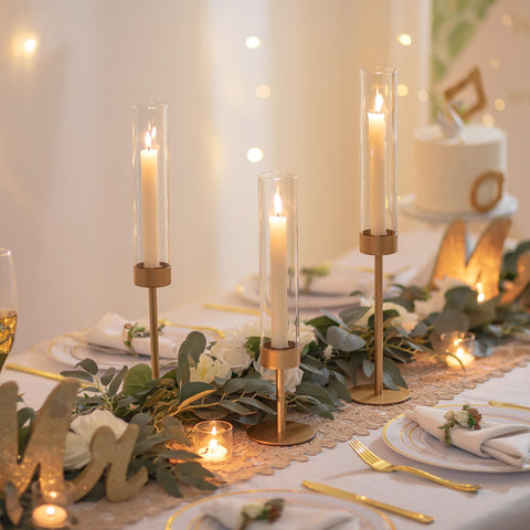 Romadedi candle holders lit on dining table creating warm ambient lighting