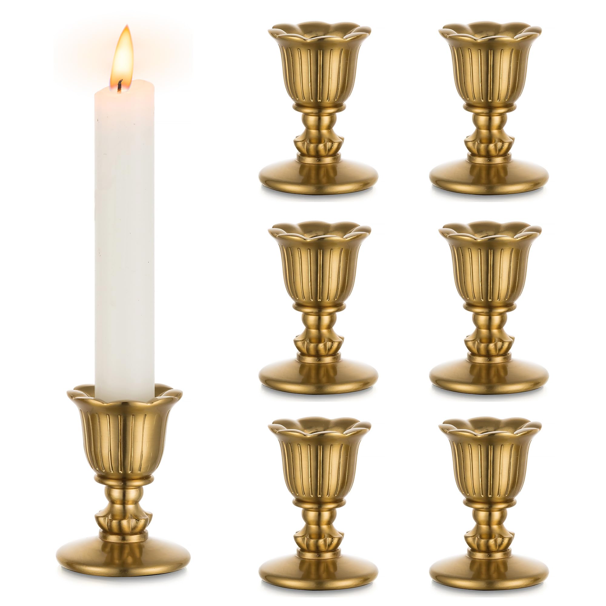 Romadedi front view of brass candlestick holder showing vintage charm and sturdy base
