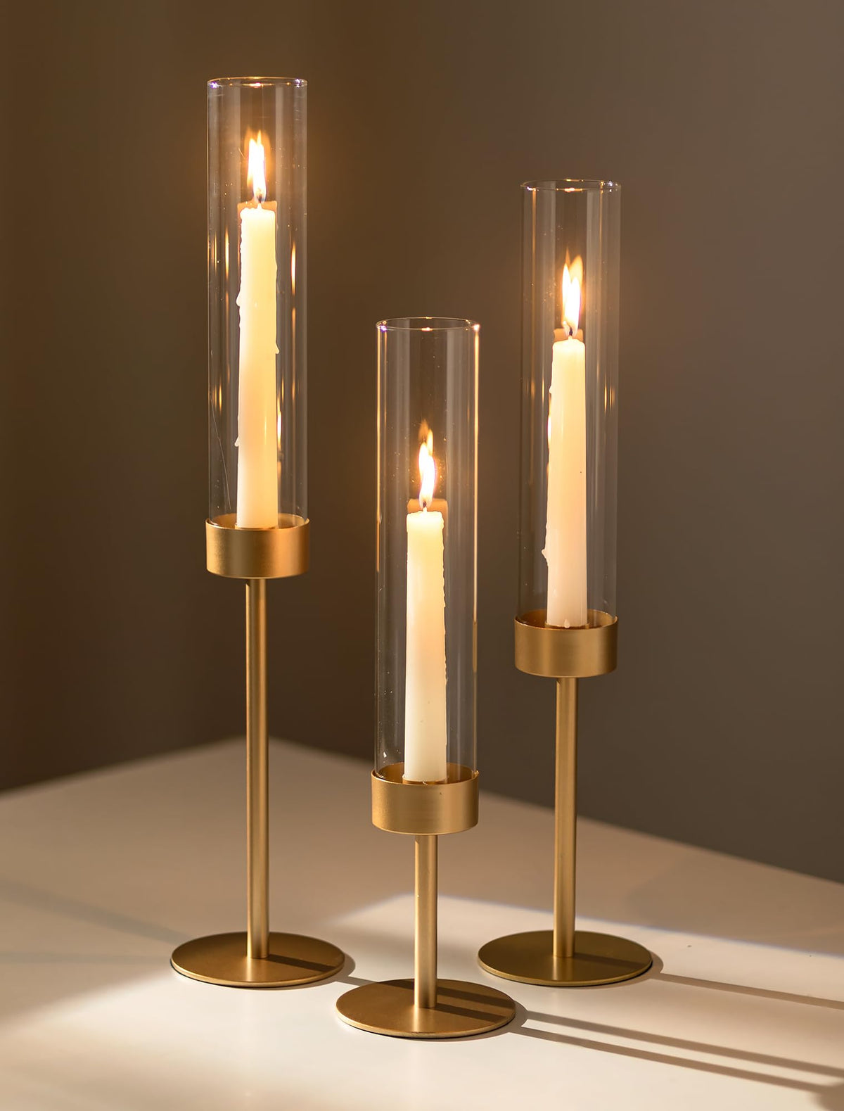 Romadedi front view of set of three gold holders showing elegant centerpiece benefit