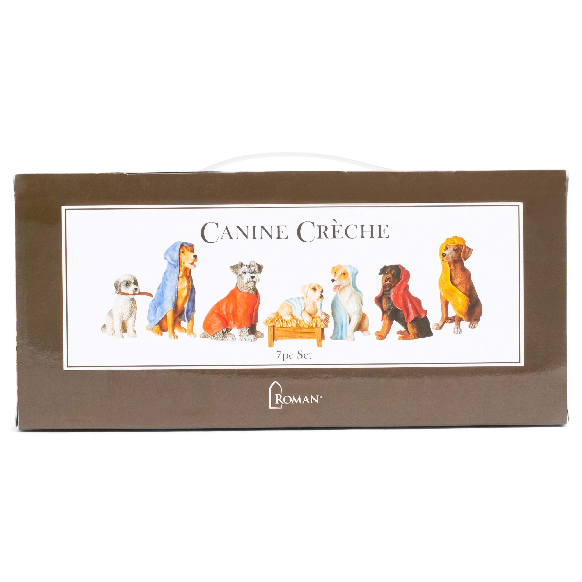 Roman canine creche on a holiday table setting adding playful seasonal cheer