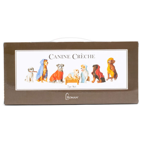 Roman canine creche on a holiday table setting adding playful seasonal cheer