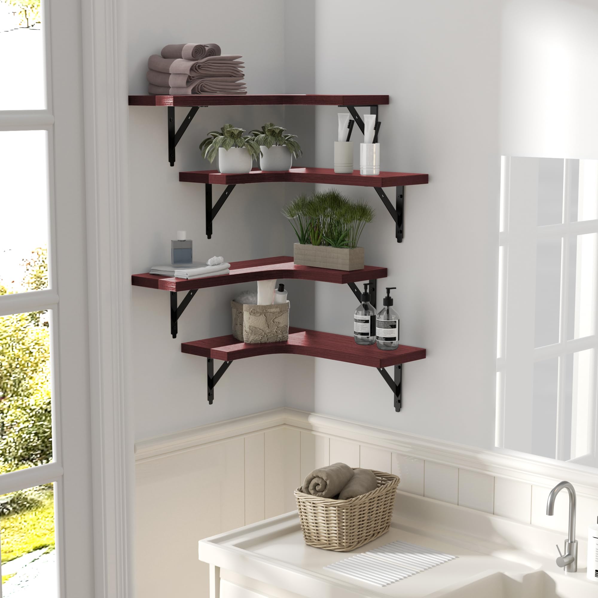 ROMGUAR CRAFT installed in bathroom holding plants and toiletries to maximize storage