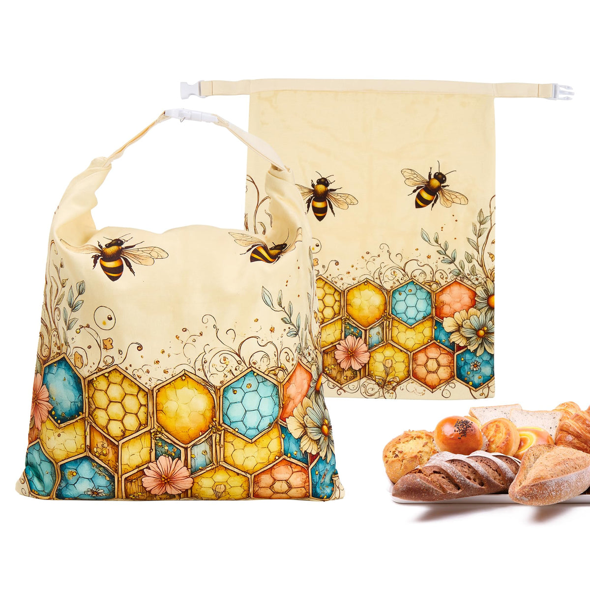 Ronxzas front packaging showing two beeswax bread bags preserving freshness