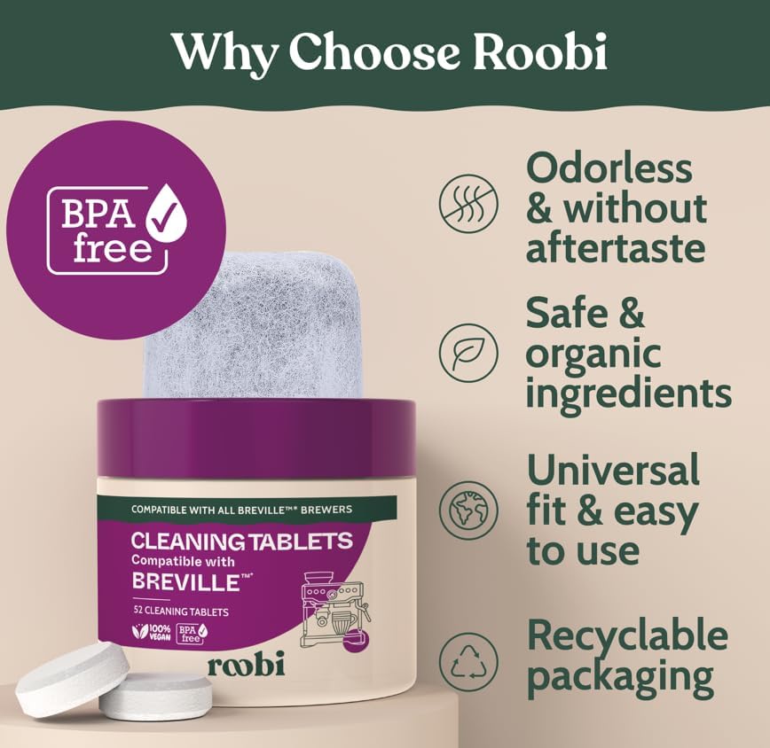 Roobi filters beside Breville reservoir for easy replacement benefit