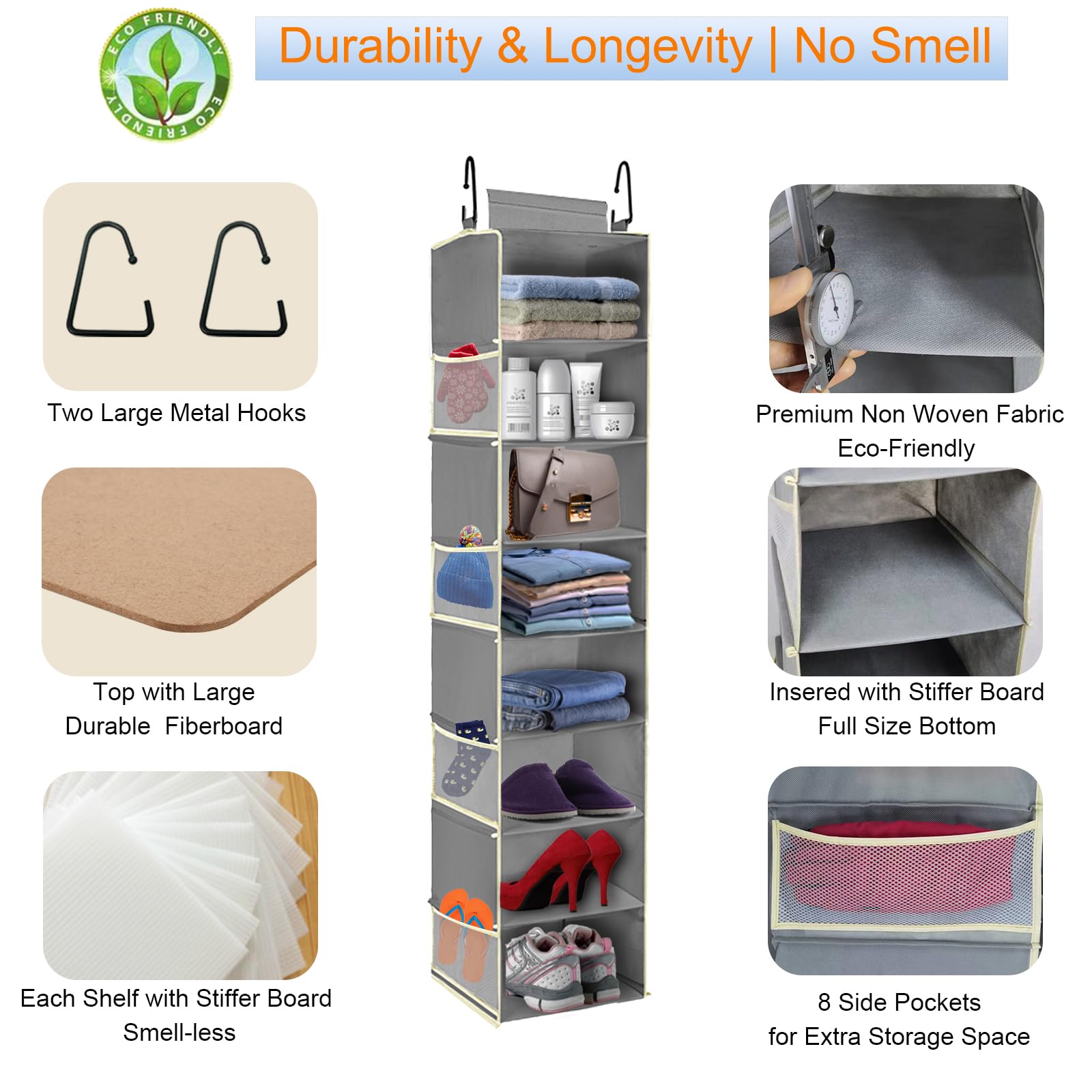 roomtalk organizer hung in closet freeing floor space and reducing clutter
