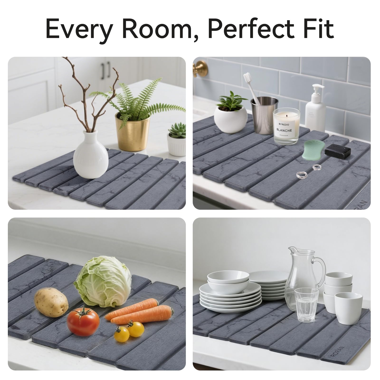 Roran mat in use with plates and glasses drying faster on counter
