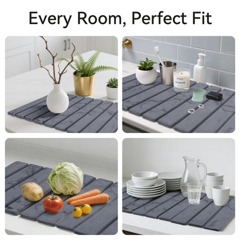 Roran mat in use with plates and glasses drying faster on counter