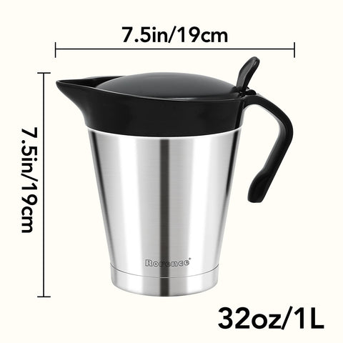 Rorence gravy jug with hinged lid open for easy refill benefit