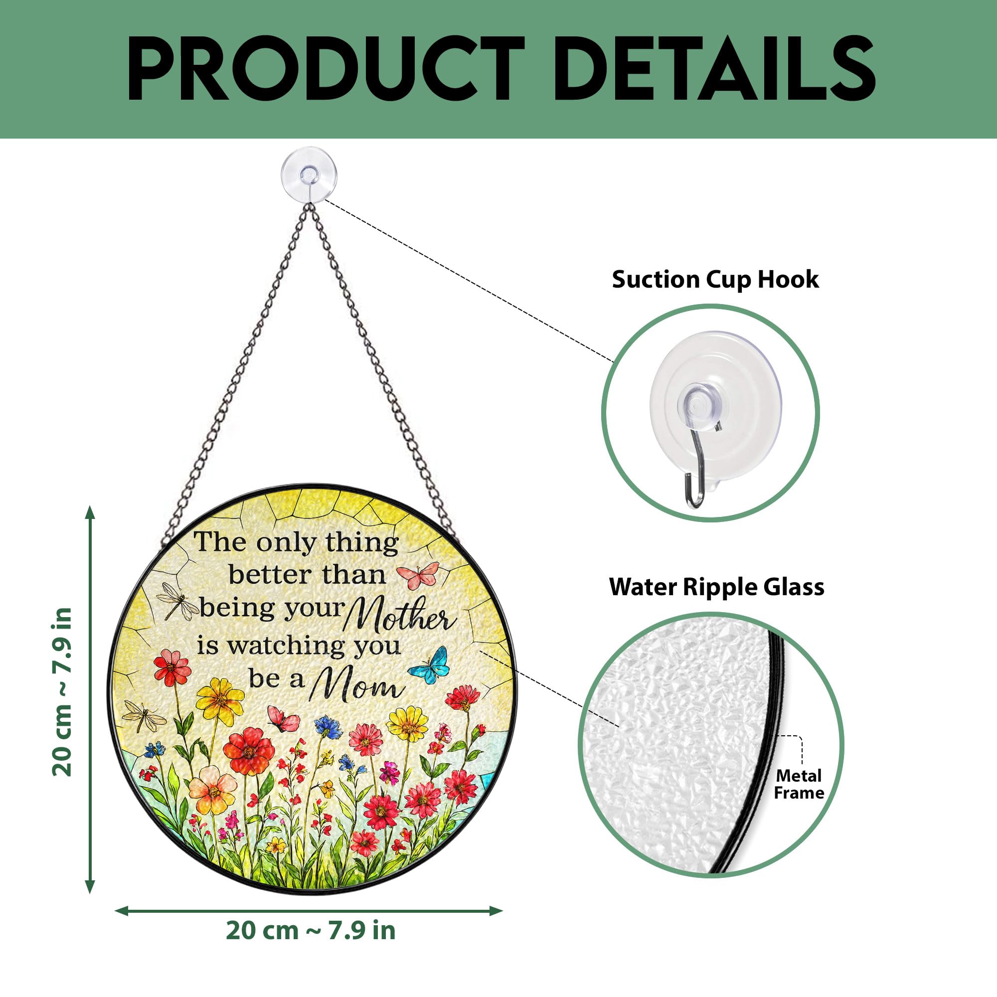 RosaTeeStore suncatcher in window casting warm colorful reflections