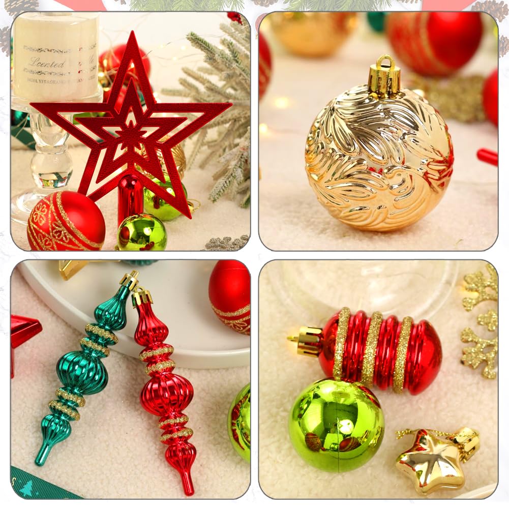 ROSELEAF decorated tree with red green gold ornaments, ready-to-use styling