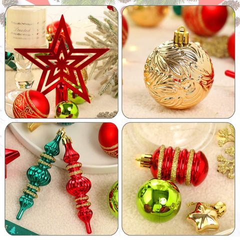 ROSELEAF decorated tree with red green gold ornaments, ready-to-use styling