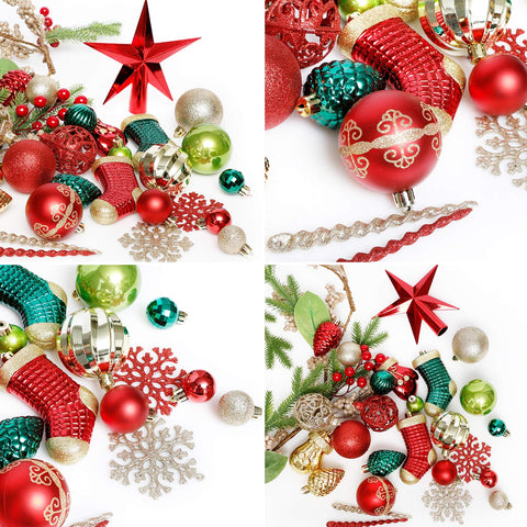 ROSELEAF ornaments hanging on tree adding safe, lightweight sparkle
